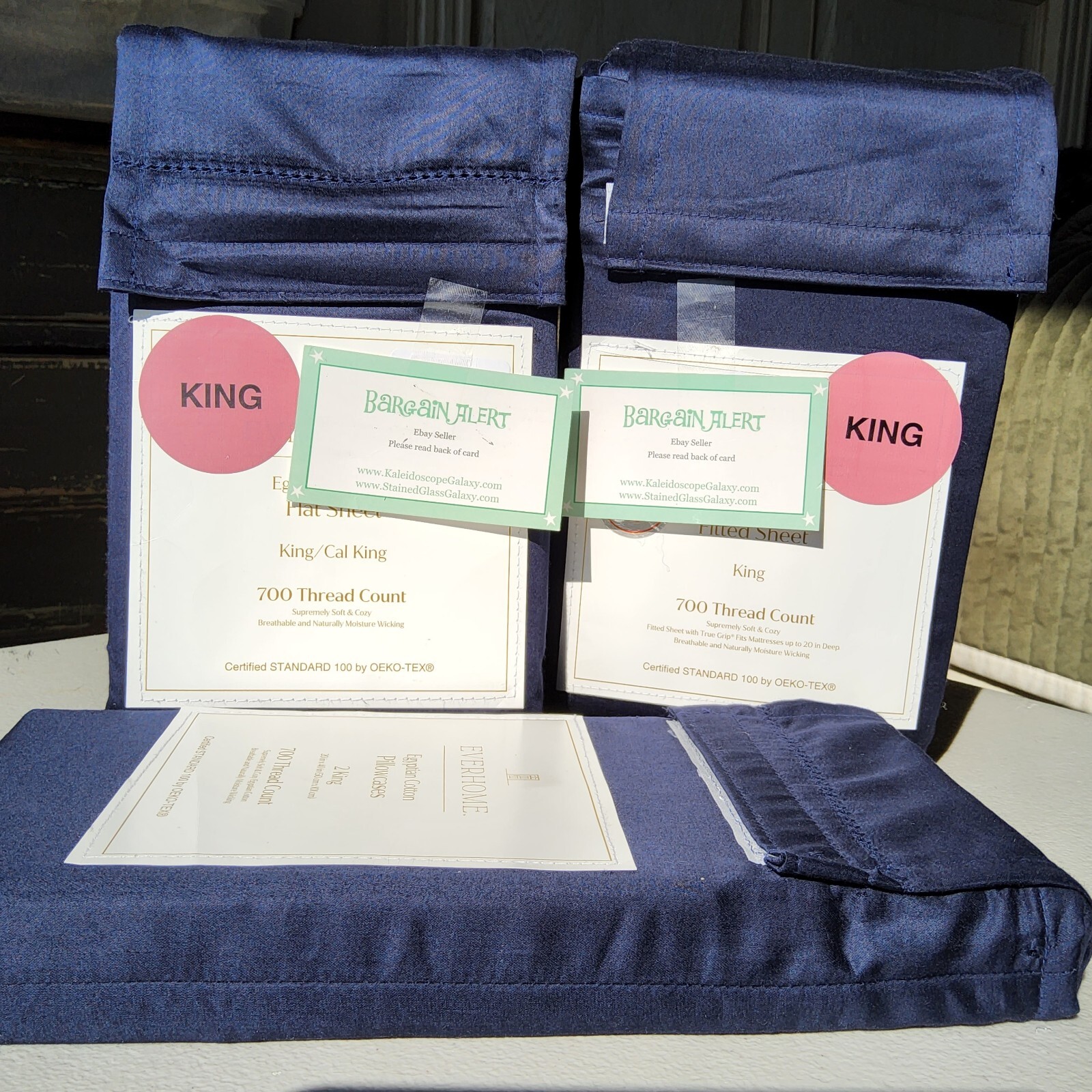 4pc Everhome Egyptian Cotton 700 TC King Fitted & Flat Sheets Pillow