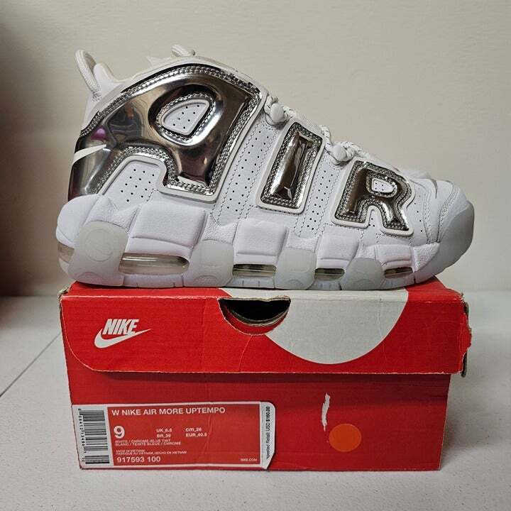 Brand New Nike Air More Uptempo Silver/Chrome White (Women's) Size