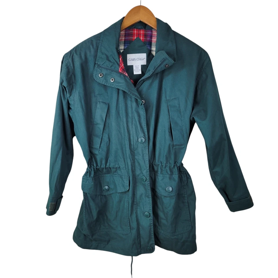 Casaco feminino vintage Cabin Creek pequeno com zíper xadrez cobertor forrado verde cintura - Imagem 2 de 4
