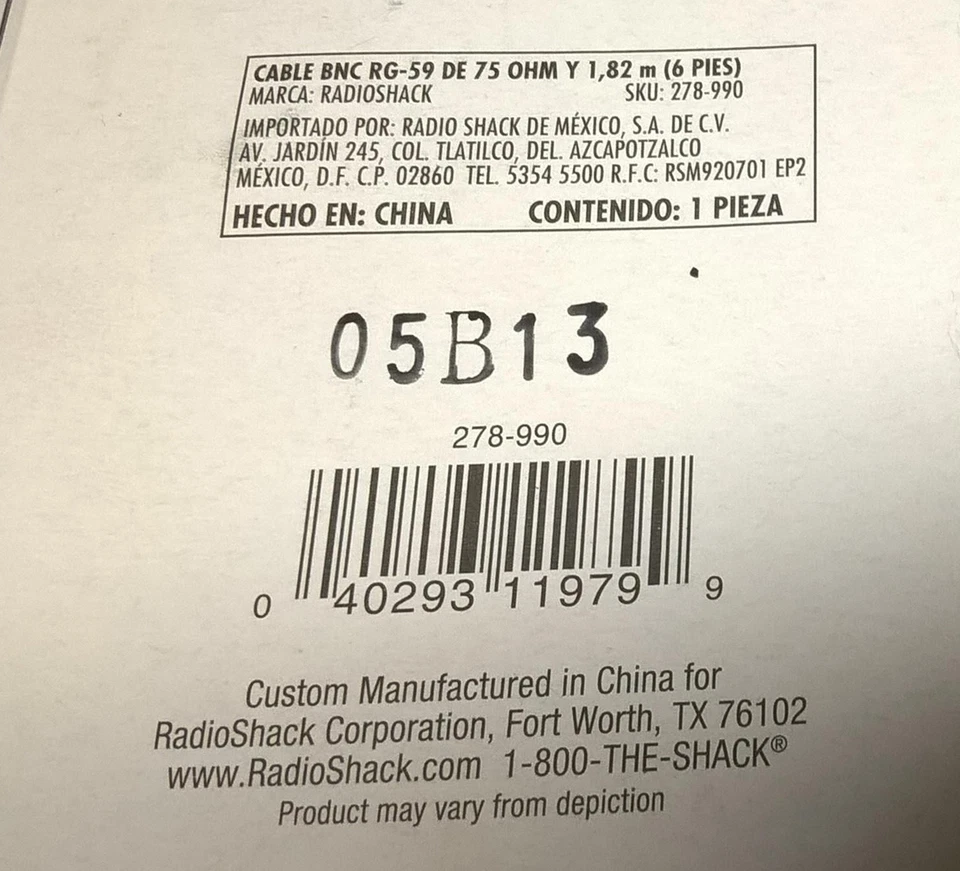 RADIOSHACK 6-FT. RG-59 75Ohm BNC Cable P/N 278-990 2780990 - Image 4 of 4