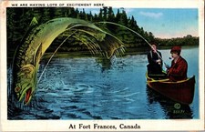 Fort Frances Ontario Fishing Big Catch Excitement Here Postcard ON Posted 1936