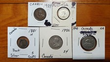😎1881-H SILVER 1932 Canada Victoria George V VI Elizabeth WW II 1 5 10 Cent Lot