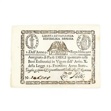 Vatican Papal State Italy Romana P-S540c 1798 10 Paoli xf