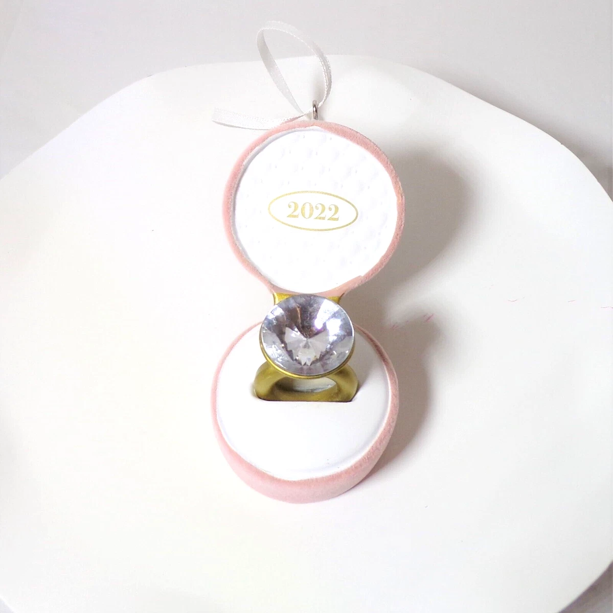 Hallmark 2022 Engagement Ring Ornament Large Diamond Round Pink