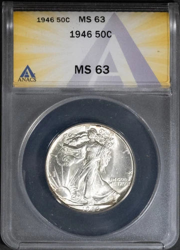 1946 50c Silver Walking Liberty Half-dollar MS 63 ANACS # 7623793