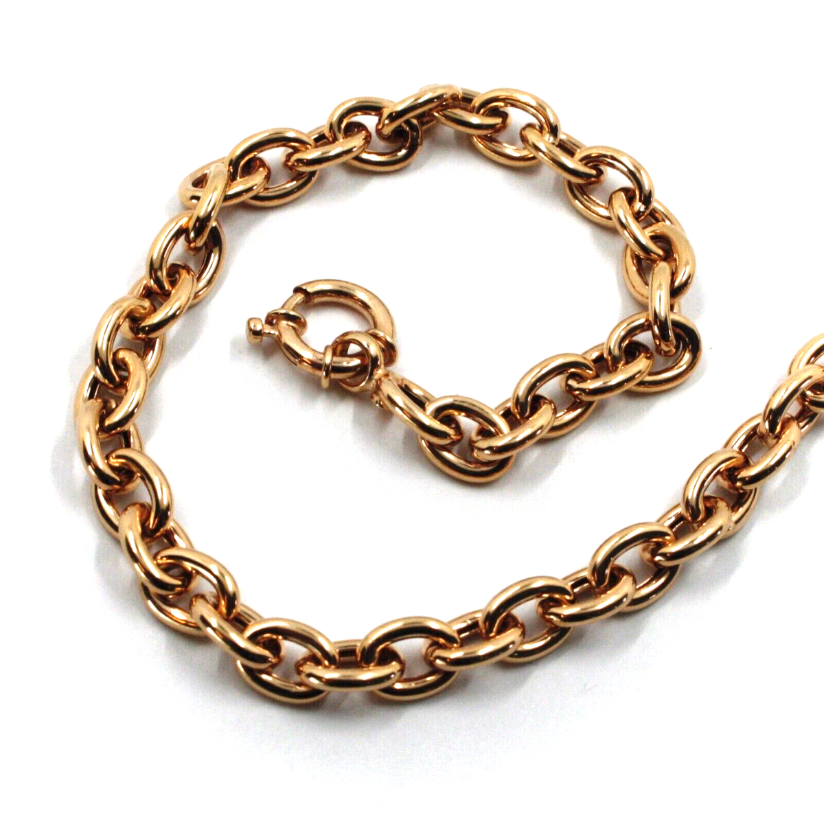 18K ROSE PINK GOLD BRACELET 20cm ROUND CIRCLE ROLO BIG LINK