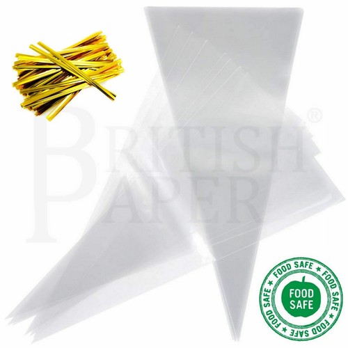 CLEAR CELLO CONE LARGE BAGS SWEET TREAT CANDY KID PARTY FAVOUR CELLOPHANE + TIES - Picture 27 of 51