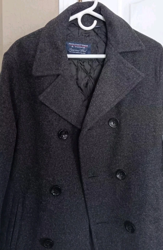 Men's Roundtree & Yorke Luxurious Wool Blend Peacoat Charcoal Size Small NWT - Image 3 of 4