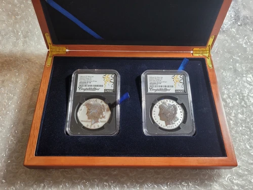 2023-S MORGAN & PEACE DOLLAR REVERSE PROOF NGC PF70 CONGRATULATION FDI First Day
