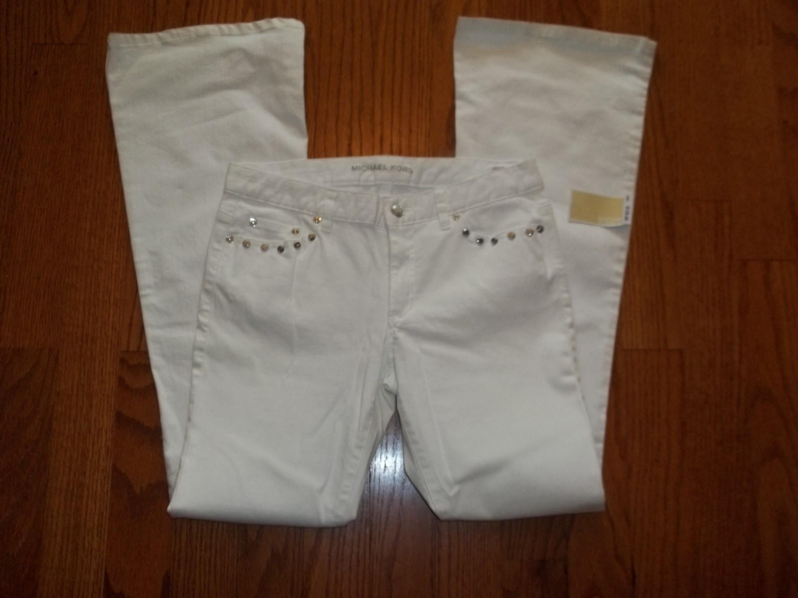 NWT Michael Kors White Denim Studded 5 Pocket Flare Leg Jeans sz 6 $125