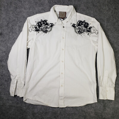 Roar Brown Label Shirt Men's Large Sovereign Authority Embroidery Button