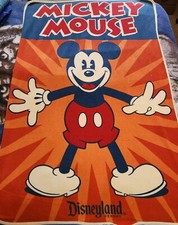 Mickey Mouse Blanket Walt Disney World Parks Orange Navy Red Fleece Throw 58x38