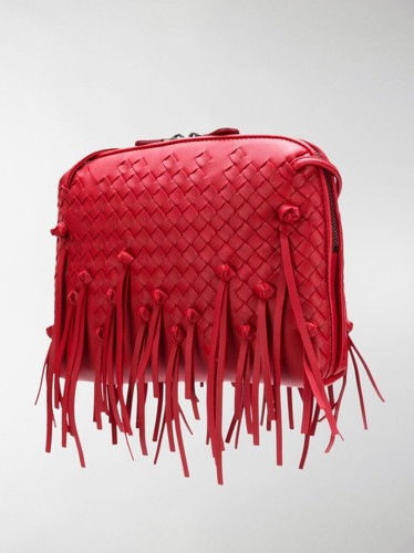 BOTTEGA VENETA Pillow Red Woven Leather Fringe Crossbody Bag/Handbag. Small. - Picture 2 of 17