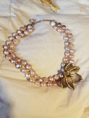 EMILY JANE Pearl large flower CHOKER NECKLACE signed