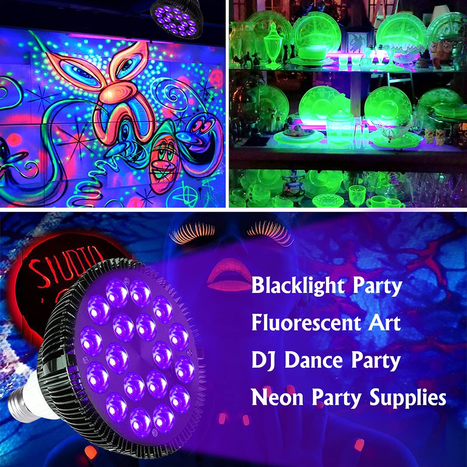 36W Black Light Bulb LED Blacklight Bulbs E26 PAR38 Glow in the Dark