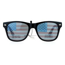 Kid's Sunglasses USA Flag Print Lens Black Square Frame Lead Free Boys Girls