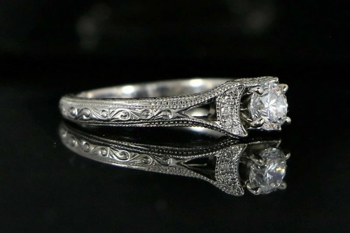 1/2CT Round Cut Simulated Diamond Vintage Style Art Deco Wedding 925 Silver Ring - Picture 2 of 4