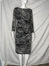 Lauren Ralph Lauren LRL Black White Abstract Ruched Sheath Dress Size 6 Stretch