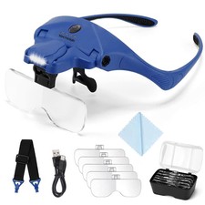 Magnifying Glasses with Light, Hands Free Headband Magnifier with 4 LED Lights