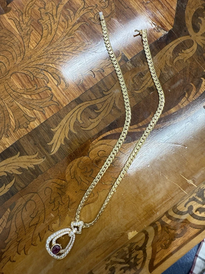 CARTIER PARIS 18k Yellow Gold, Diamond & Cabochon Ruby Necklace 1980s Vintage - Image 4 of 4