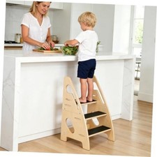 Wooden Toddler Step Stool - Height Adjustable - 3-Step Stool for Kids - Safety