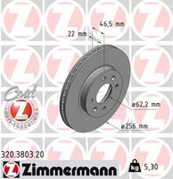 2X Bremsscheibe Zimmermann 320.3803.20 2 Bremsscheiben Vorderachse Vorne