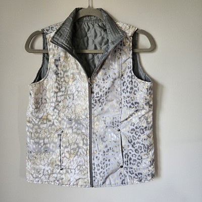Casual Identity Women's Quilted Reversible Animal Print Vest Gray  Petite Small