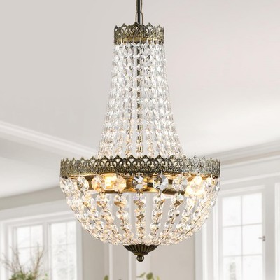 4 Lights French Empire Mini Crystal Chandelier Farmhouse Pendant Lighting,Ant...