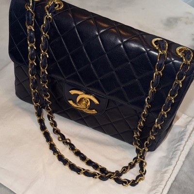 Chanel Jumbo Classic Flap NAVY 18k Gold Hardware | eBay