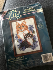 NEW vtg Sunset Jiffy Counted Cross Stitch Kit "Kitten Buddies" 16606 Cats 5"x7"