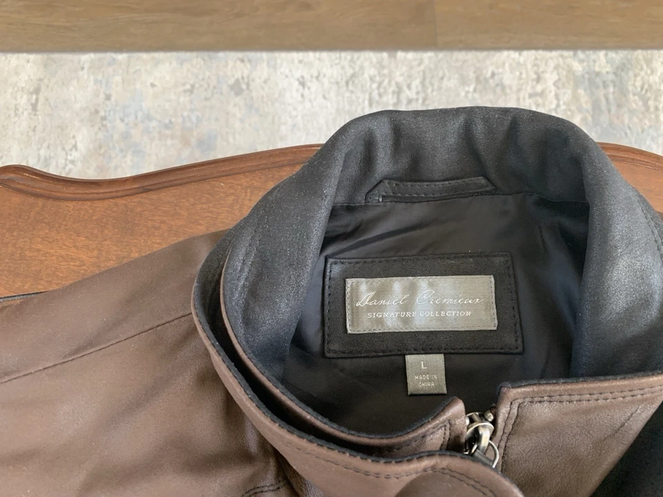 Daniel Cremieux Signature Collection Leather Jacket L Men's Brown W/Black Trim L - Image 3 of 4