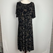 Vtg Midi Shift Dress Slinky Black Floral Moody Whimsigoth Grunge 90s Fairy PL