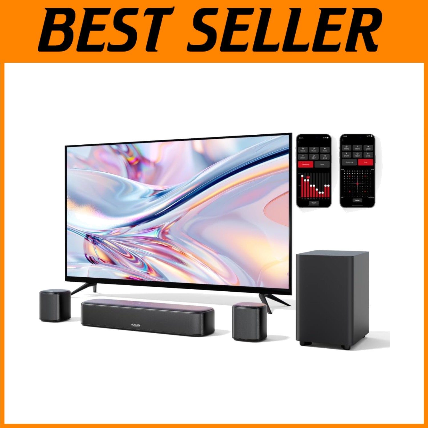 Immersive 5.1ch Soundbar with Wireless Subwoofer & App Control for Home Theater