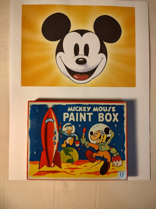 Vintage TRANSOGRAM Gold Metal Craft Mickey Mouse Metal Paint Box - empty