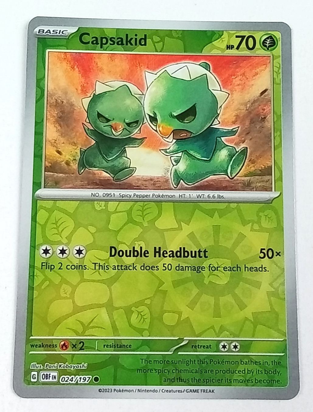 Capsakid 24/197 Obsidian Flames Reverse Holo Pokémon Card 2023