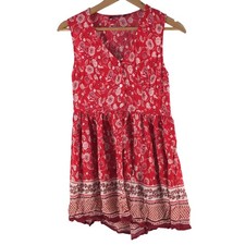 MINKPINK Dress Womens XS Red Floral V Neck Sleeveless Fit Flare Mini 129656