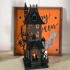 Bella Lux Halloween Black Metal Haunted House Tea Light Candle Holder 16" Tall