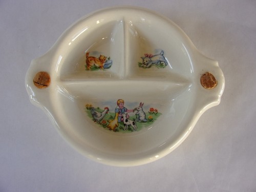 Ciotola piatto diviso riscaldamento alimentazione bambini neonati ceramica vintage