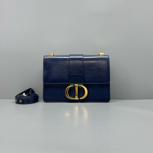 Christian Dior Montaigne 30 Medium Navy Leather Crossbody Gold HW Authentic