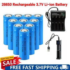 4Pcs 26650 3.7V 6000mAh Rechargeable Battery Batteries & 2-slot Charger LOT