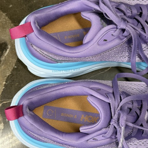 Hoka One One Bondi 8 Running Shoes Woman's Size 7B Chalk Violet Pastel Lilac - Picture 7 of 9