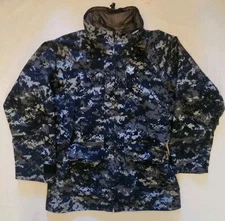 U S Navy Blue Camo GoreTex Parka Jacket Mens Full Zip Hooded Size Medium Short 