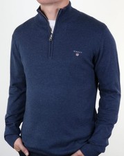 Gant Classic Quarter Zip Neck Jumper In Dark / Navy Blue