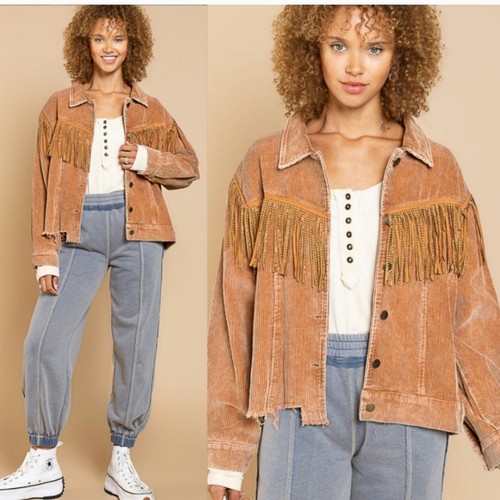 POL stud fringed corduroy western jacket tan medium - Picture 5 of 6