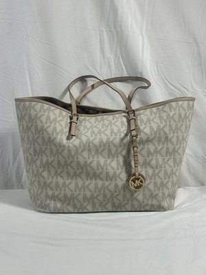 Michael Kors Jet Set Tote Shoulder Bag Women's Travel Large Vanilla Monogram
