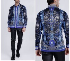 Barabas Mens Large Rhinestone Floral Snake Skin Ls Button Shirt 3spr408 Slim Fit