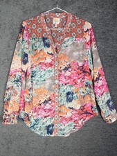 Fig and Flower Shirt Womens PM Artwork Floral Smocked Boho Anthropologie