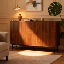 Mid-Century Modern Walnut Sideboard Buffet Credenza Cabinet w/Metal Legs Storage