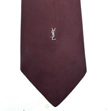 Yves Saint Laurent YSL Burgundy Silk Tie Embroidered Logo Paris NY Vintage