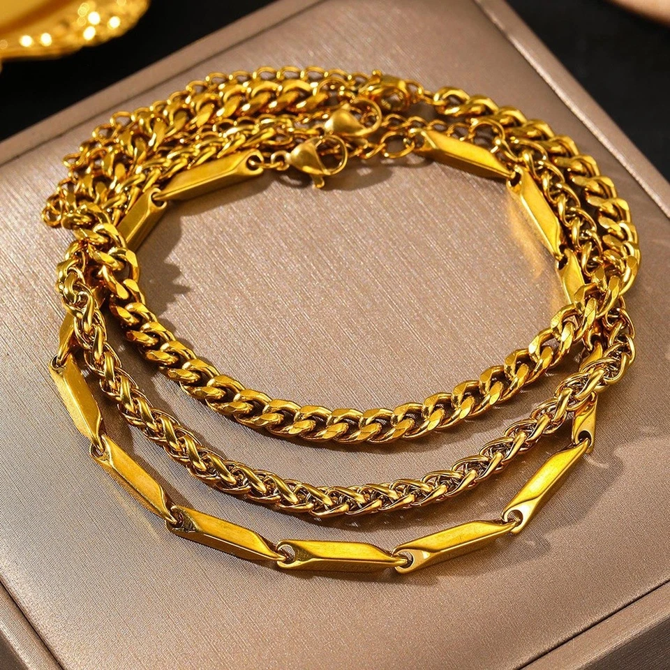 Bracelet Chaîne Maillon Réglable Acier Inoxydable Plaqué Or 18K pour Homme - Photo 3/4